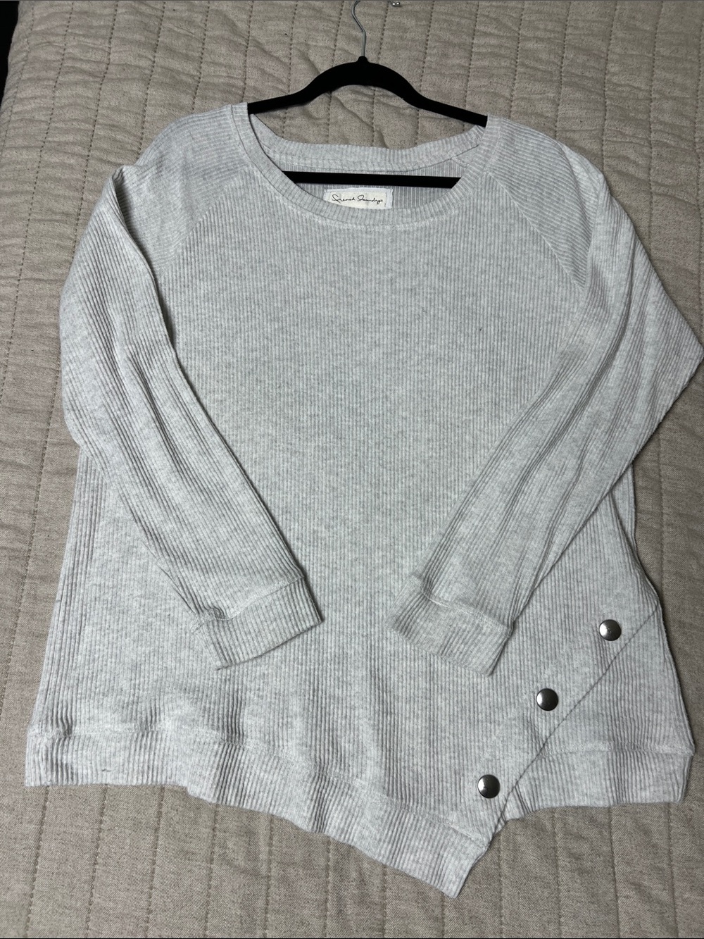 French Laundry Light Gray Crewneck Sweater with Button Hem